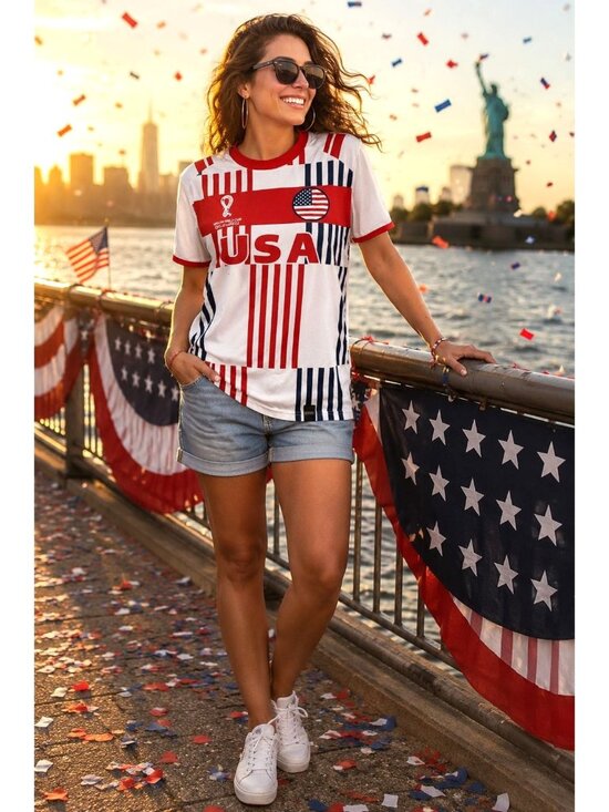 FIFA Official Licensed Product Tops - USA FIFA World Cup Qatar 2022 Medium 10 12 White Red Blue Soccer Tee Casual Game